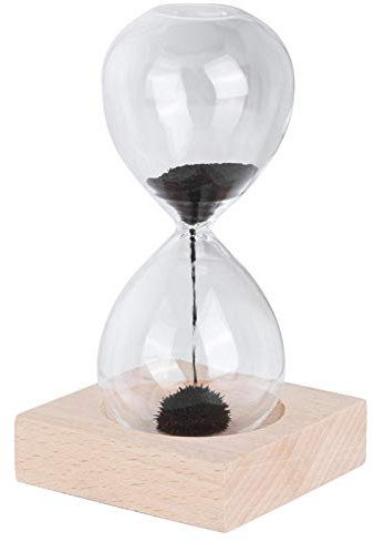 Hourglass Sand Timer, Hourglass Ornament Desktop Magnetic Glass Sand Hourglass with Base for Home Decoration Ornament Gift, 5.5x3x3 in, Black