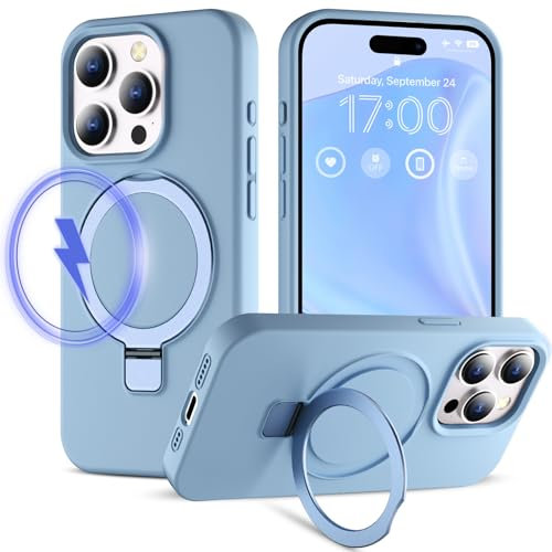CloudValley for iPhone 15 Pro Max Case with Magnetic Invisible Stand, Silicone Slim Shockproof Protective Phone Cases for Women Men 6.7'' 2023, LightBlue