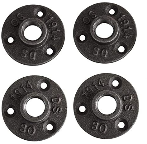 Flange in metallo con flangia a 3 fori con flangia filettata inferiore 4 pezzi per tubi in ghisa malleabile riscaldamento, per mobili d'epoca, fai da te, per scaffalature industriali, colore nero