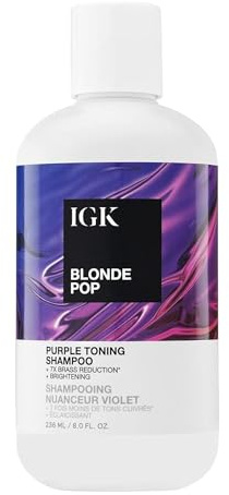 IGK BLONDE POP Purple Shampoo | Neutralizes Brass + Brightens Blonde | Toning Shampoo for Highlighted, Bleached & Color-Treated Hair | Vegan + Cruelty Free | 8 Oz