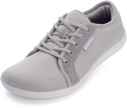 WHITIN Barfußschuhe Damen Barfuss Schuhe Barfussschuhe Breite Barfuß Sneaker Knit Barefoot Shoes Minimalschuhe Zehenschuhe Zero Drop Zehen Freizeit Grau 40 EU