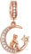 Rose Gold Girl Sitting on Crescent Moon Dangle Charms, fit Pandora Christmas Bracelet, 925 Sterling Silver Moon and Stars CZ Pendant Starry Sky Beads, Gifts for Baby Girl/Big Sister/Friend