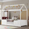 HESHU Kinderbett Hausbett 90x200 cm, Jugendbett mit Dach, Bett für Jungen und Mädchen, mit Rausfallschutz und Lattenrost, ohne Matratze, Weiß