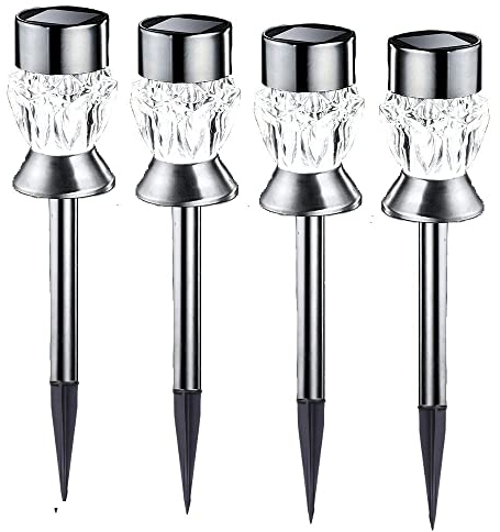 Seasonals - Solar-Stecker & TischleuchteGem, 4er Set, Edelstahl, Kunststoff, weisse LED, abnehmbarer Stab, ohne Steckdose, je 34 x 7,5cm, für Beet, Balkon, Garten, Vorgarten …