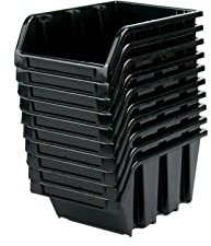 Valle Verde 10er Set Stapelboxen, Sichtlagerkasten, Sortimentskästen, Sichtboxen - Für Kleinteile, Schrauben - Werkstatteinrichtung, Schüttenregal - Kunststoff - 120 x 195 x 90 mm Schwarz
