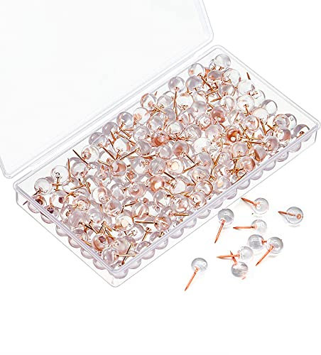 200 Pieces Drawing Pins Rose Gold Clear ball Shape Nails Cork Pin,for Wall Maps Cute Drawing Pins