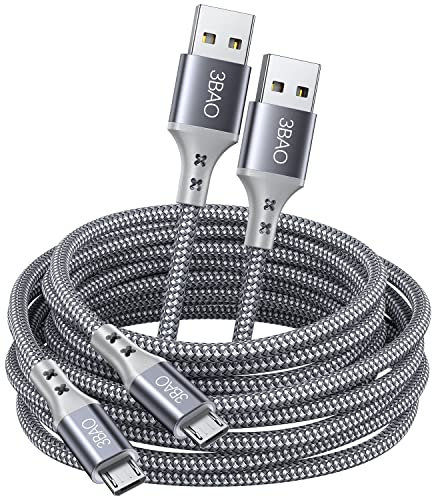 Micro USB Cable (2Pack 3M), Android Charger Micro USB Charge Cable Braided Charging Cord Compatible with Galaxy S7 S6 J7 Edge Note 5, PS4 Controller, Kindle Fire HD 6 7,Huawei, Sony, Nexus, Nokia etc.