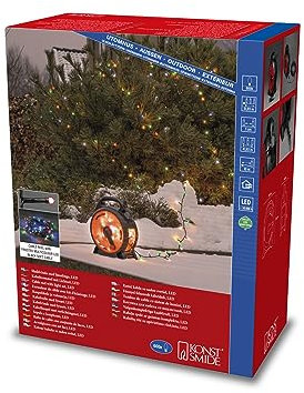 Konstsmide Micro LED Lichterkette mit Kabelaufroller, gefrostet, 600 bunte Dioden, 30V, Außen (IP44), 6W, schwarzes Soft-Kabel - 3836-537