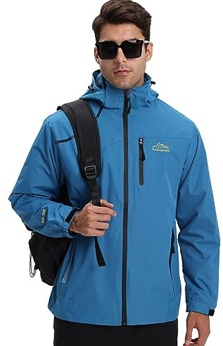 HVECZIXP Veste Coupe Vent pour Hommes Imperméable Veste Amovible à Capuche, Blouson Imperméable Hommes Pluie Léger Windbreaker