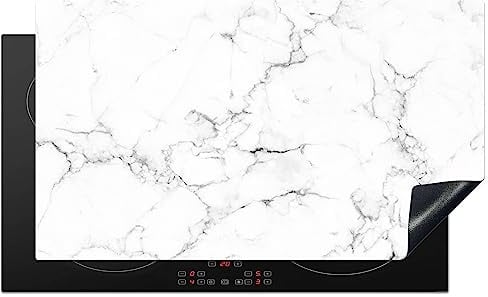 KitchenYeah© Protege Couvre Plaque De Cuisson Décoration Cuisine Tapis | 90x52 cm - Protection Protecteur Induction Marbre - Blanc - Gris - Luxe - Aspect - Texture