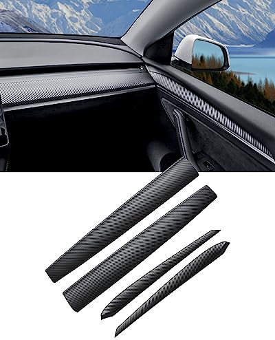 Dashboard Cover Wrap & Inner Front Door Trim Panel Armrest Cover Compatible with Tesla model 3/y (Matte Carbon Fiber Pattern)