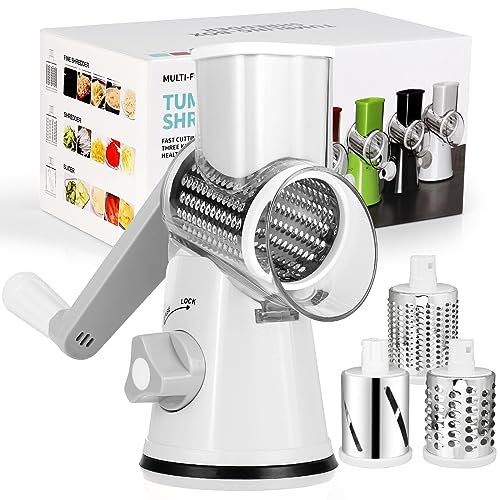 Diealles Shine Mandoline de Cuisine Manuelle, Coupe Legumes Multifonctions avec 3 Lames de Tambour Détachables, Râpe à Fromage pour Pommes de Terre, Carottes, Fromage, Noix, etc