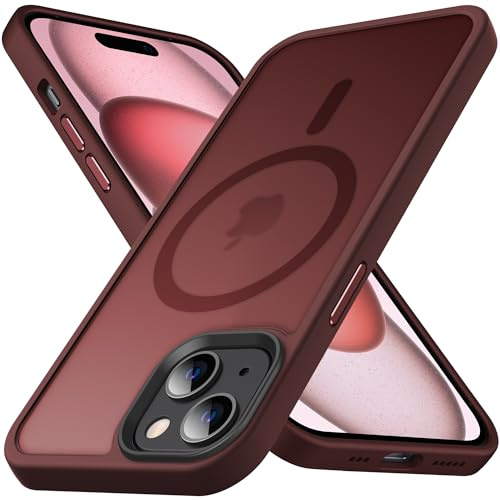 Anqrp Matt Kada Serie für iPhone 15 Hülle dünn [Kompatibel mit MagSafe] Magnetisch Transluzente Schutzhülle Stoßfest Kratzfest Handyhülle für iPhone 15 Case, Glücks Rot
