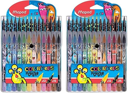 Maped 984718 - Stifte-Set COLOR'PEPS MONSTER Filzstifte x12 + Buntstifte x15, mehrfarbig, 27 Stück (2er Pack)