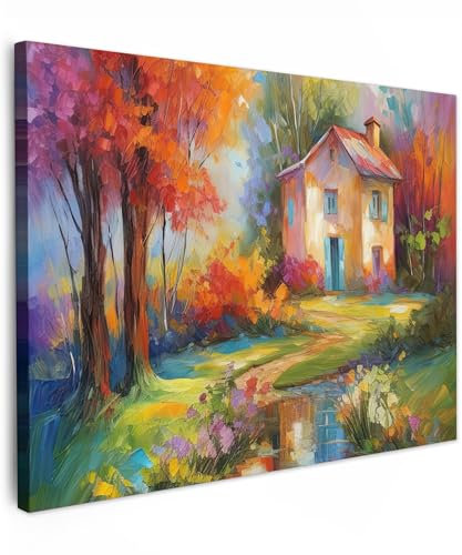 MuchoWow© Leinwandbild 80x60 cm Dekoration Wohnzimmer Bilder Aufhängen Wall Decoration Living Room Wohnungs Deko Moderne Kunstdruck - Landschaft - Bunt - Öl - Kunst