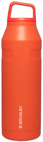 Stanley IceFlow Wasserflasche mit Deckel und Carry+, breiter Öffnungsdeckel, leicht und auslaufsicher, für Reisen und Fitnessstudio, isolierter Edelstahl, BPA-frei, Tigerlily
