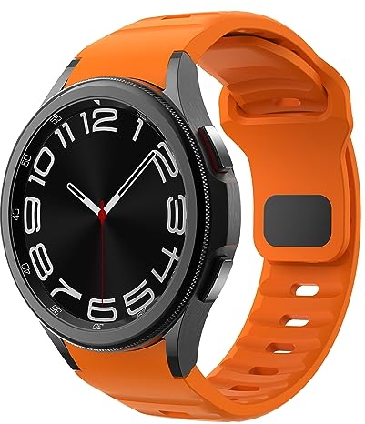 Robust Straps for Samsung Galaxy Watch 7/6/5/4 Strap 40mm 44mm/Watch 6 Classic 47mm 43mm/5 Pro 45mm/Watch 4 Classic 46mm 42mm/FE Men Women,Silicone No Gap Sport Band for Samsung Watch 6 5 4, Orange