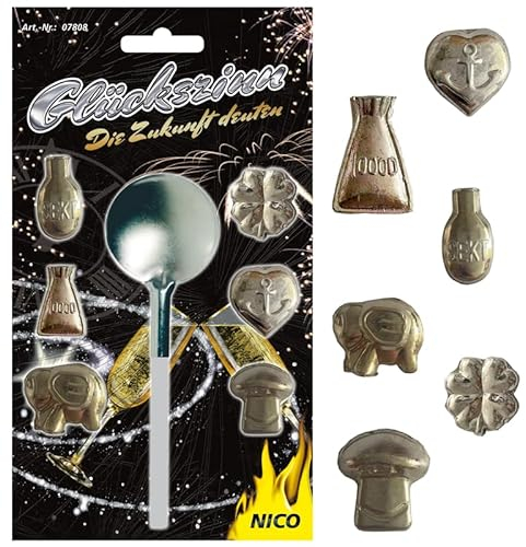 NICO Europe® 5 Sets Premium-Zinngießen mit 30 Figuren & 5 Löffel, Beste Alternative zum Bleigießen & Wachsgießen