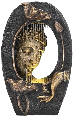 TERESA'S COLLECTIONS Buddha Brunnen für Zimmer deko, Tischbrunnen, Wasserbrunnen mit reflektierender Beleuchtung, Zuhause, Büro, Garten Dekoration