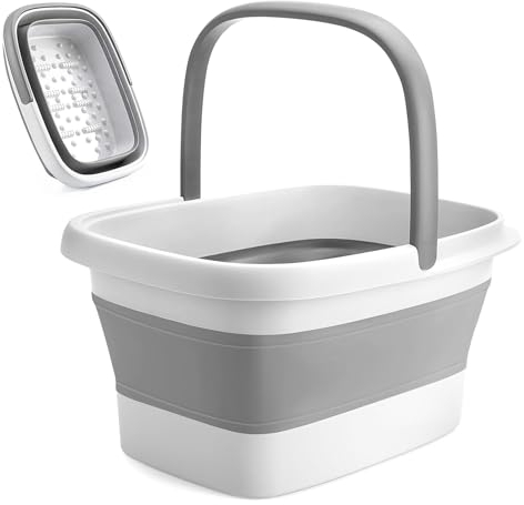 Collapsible Foot Bath Foot Spa with Massager - 15L Foot Soak Pedicure Bowl with Handle - Portable Foot Basin Foot Bucket for Soaking Feet (White)
