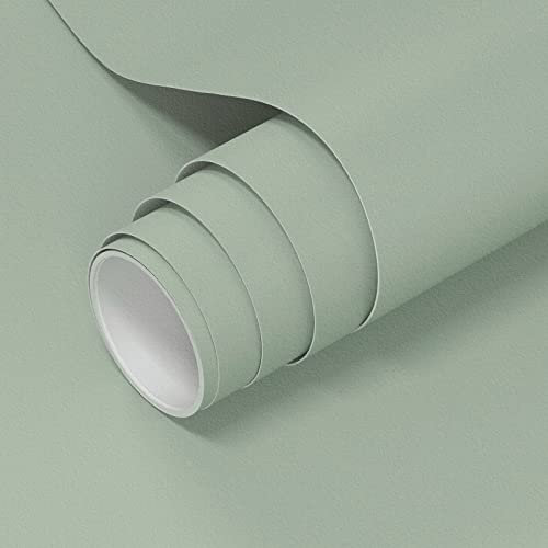 VOLEAAR Light Green Contact Paper 40CM x 1000CM Pure Green Peel and Stick Wallpaper Vinyl Adhesive Waterproof Solid Color Green Wall Paper Stick on Room Walls Kitchen Tabletop