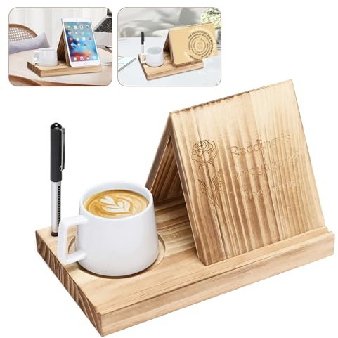Kleines Bücherregal, Holz, Dreieck, Buchhalter, Ständer, kurze Mini-Bücherablage, Bücherregal für Seitenablage, Buchlesestuhe mit Getränkehalter für Schlafzimmer, Büro, Schreibtisch, Geschenk für