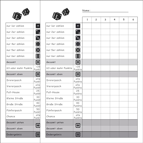 DiceCupFlex Würfelspiel Block Din A6 mit 50 Seiten Würfelblock, Spielblock, Ersatzblock Design (2 Stück Schwarz)