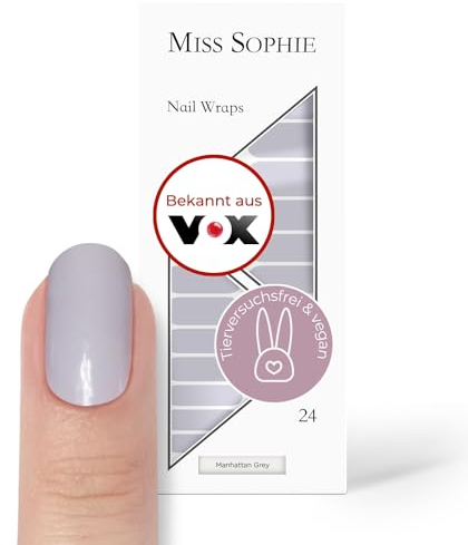 Original Miss Sophie Nagelfolien Soft Touch I 24 ultra-dünne Nagellack-Streifen einfarbig Manhattan Grey I Für Finger- & Fußnägel I Hält auf Natur- sowie lackierten, Acryl-, Gel- & Shellac-Nägeln