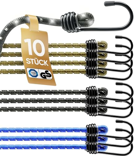 HELDENWERK 10er-Set Expander TÜV/GS geprüft mit Haken Elastisch in 30, 45, 75 und 100cm I Spanngummi mit Haken für Transport, Camping & Sicherung I Spannseil, Gummispanner & Gepäckspanner (100cm)