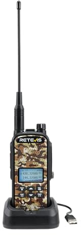 Retevis EZTalk 62 Walkie Talkie, Walkie Talkies de Largo Alcance, Doble Banda, Batería 2200mAh, Silencio de Una Tecla, 7 Llamadas de Caza, IP67 Impermeable para Caza, Airsoft (1 Unidad, Camuflaje)