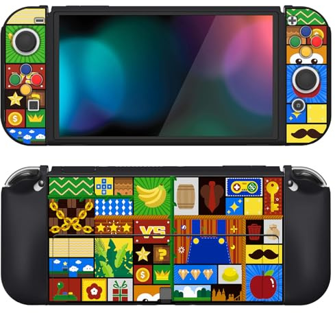 playvital Cover TPU per Nintendo Switch OLED, Avventura Rompicapo | Custodia Protettiva Morbida Dockable, Grip Ergonomico per Joycon Console, Gommini Copri Levette Analogiche e Copri Tasti