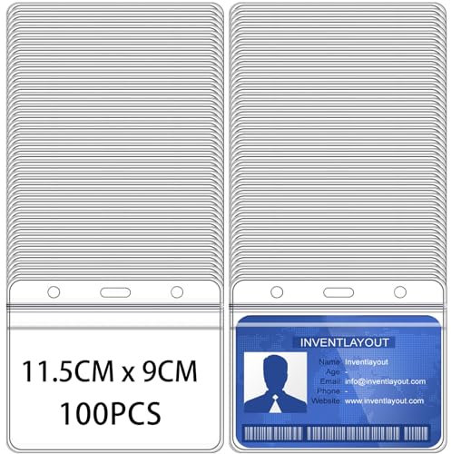 FZENeast 100 Stück Kartenhüllen, Extra Dick Transparente Wasserdicht Horizontal Namensschild Ausweishüllen für Ausweise Karten Schule(11.5x9CM)