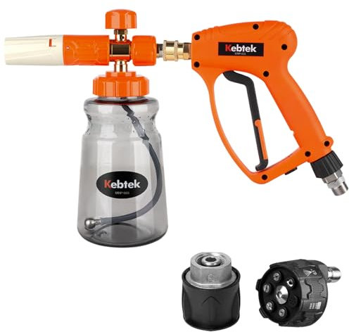 Kebtek Pistola Hidrolimpiadora de Alta presión 5200 PSI con Cañón de Espuma 1L, 6 en 1 Boquillas de Pulverización et Adaptador Compatible con Karcher K2-K7 (MRP-003-A)