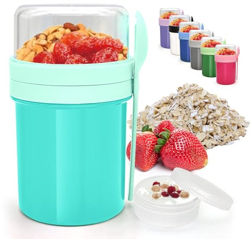 XJIANFU Müslibecher to Go 250ml+450ml,Auslaufsicherer Lunchpot Müsli Cup to Go Becher mit Löffel,Müslibecher to Go,to Go Müslibecher,Joghurtbecher to Go(3545-Lake Blue)