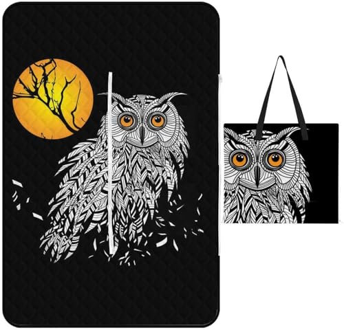 JZemdybill Picknickmatte mit Reißverschluss, schwarze Eule, Picknickdecke, Outdoor-Teppiche, 150 cm x 100 cm