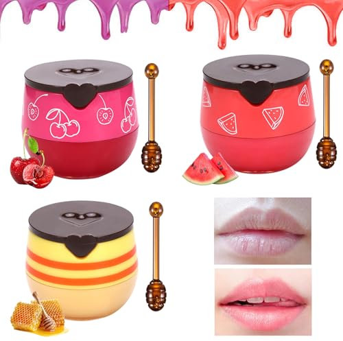 Leogony 3 Pcs Honey Lip Balm, 24h Moisturizing Wrinkle Repair Lip Honey Pot Bee Balm Anti Chapped Lip Exfoliator