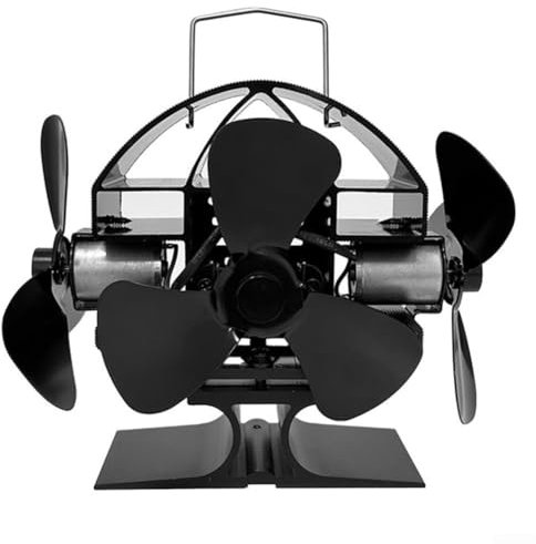 Entgoinggo Ventilador de chimenea de tres cabezales, ventilador de estufa de tres cabezales de aleación de aluminio negro de 170 x 100 x 170 mm, ventilador de estufa de leña