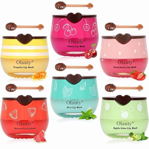 TITIMORE 6Pcs Bee Balm Lip Balm Honey Pot,Lip Mask Honeybalm Lip Balm,Propolis Moisturizing Cherry Lip Sleeping Mask Reduces Lip Lines,Hydrating Prevention Dry and Cracked Lip Honeybalm