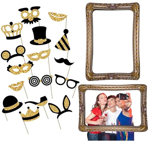 17 Stück Fotobox Accessoires Hochzeit, Hochzeit Fotobox Accessoires Und Aufblasbarer Fotorahmen, Einwegkamera, Foto Requisitenm, Polterabend Deko, Hochzeitsspiel Fotowand Party