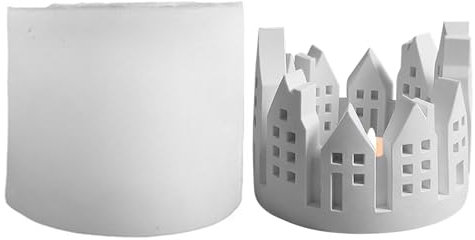 Silikonformen Gießformen Häuser Kerzenhalter, Silikonform Ostern Silikonform Haus Kerzenhalter, Rund Gießformen Silikon Ostern Kerzenhalter, Silikon Gießformen Häuser für DIY Osterdeko Handwerk (B)