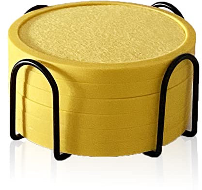 Lot de 6 dessous de verre absorbants pour boissons avec support de 11,4 cm, en silicone avec insert en feutre doux, jaune