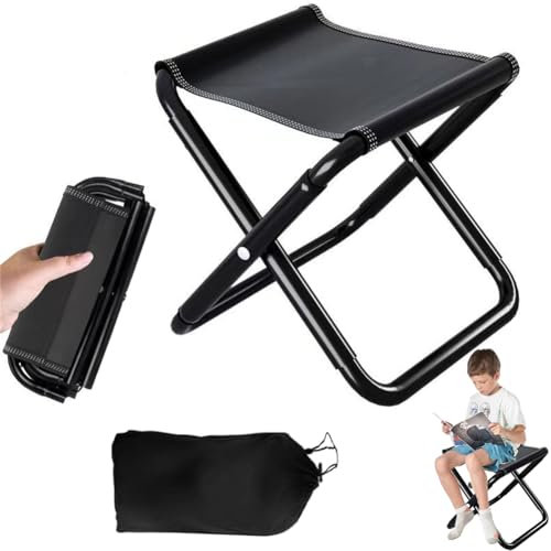 Umllpet Camping Hocker Tragbarer Klapphocker, Mini-Klapphocker und Leicht Sitz Falthocker Klappbar, Gartenhocker für Reisen Wandern Garten Angeln Grillen Strand mit Aufbewahrungsbeutel(Schwarz)