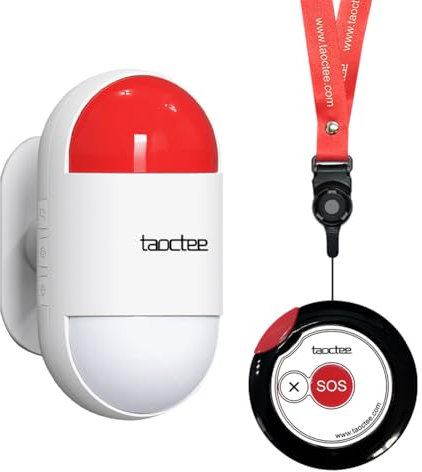 taoctee Alarme Sécurité Maison Personnes Âgées et Enfants,Sirène Stroboscopique d'Alerte urgente pour Domicile,Bouton SOS Portable avec Lanière (Piles et Recharge USB)
