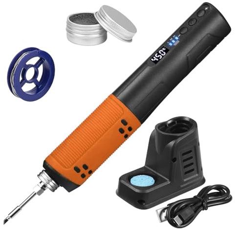 Uadme Cordless Soldering Iron Kit with LED Light, 25 Seconds Fast Heating Max. 450°C, Portable Rechargeable Battery Soldering Iron for Beginners and Professionals (Orange)