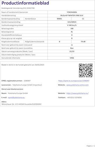 YOKOHAMA - 315/30 R23 TL 108V BLUEARTH*WINTER V906 BSW M+S 3PMSF - Winterreifen