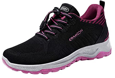 Generisch Sneakers ortopediche piatte traspiranti, a maglia, scarpe da ginnastica da donna, con suola morbida, piedi larghi, scarpe da corsa, leggere, comode, per il tempo libero, con lacci, Nero , 36