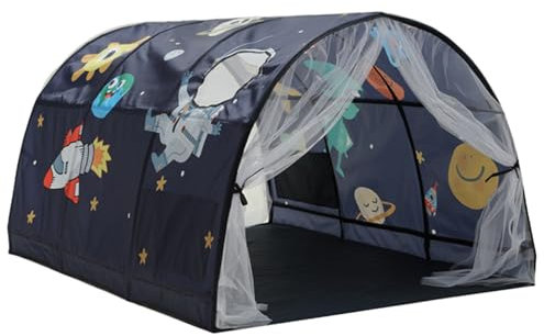 Indoor Toddler Tents - 2 in 1 Design Kids Bed Tent, Toddler Sleeping Roof, Single Bed Canopy Playhouse, Pop Up, Toddler Privacy Playhouse with Mesh Curtain for Bedroom Decor, Indoor Games