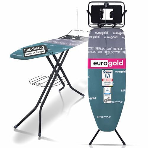 EUROGOLD® XXL Bügelbrett 120x42cm [INKL. TURBOBEZUG & Steckdose] - Bügelbrett für Dampfbügelstation (Made in Europe) - Bügeltisch mit Steckdose - Bügeltisch Ironing Board - Stabil & (Grün)