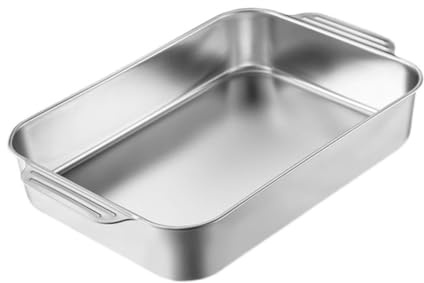 BAZEITFLOW Teglia Rettangolare da Forno in Acciaio Inox, Resistente | Grigliare e Cuocere Verdure, Uso in Forno e Piano Cottura a Induzione, Colore Argento