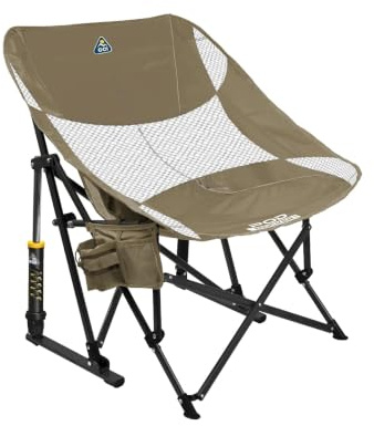GCI Outdoor Pod Rocker Elite – Faltbarer Campingstuhl mit Schaukelfunktion | Relax-Sitzposition mit breiter Sitzschale – bis 130 kg belastbar – Klappbar, Getränke- & Handyhalter – Aged Fatigue
